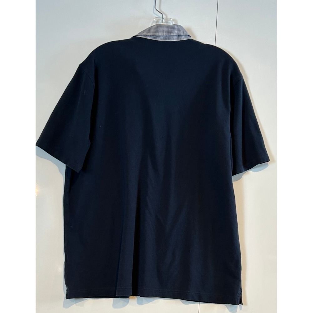 Lands End Mens Navy Blue Gingham Trim Cotton Pique Polo Shirt Large 42-44 Preppy - Picture 4 of 7
